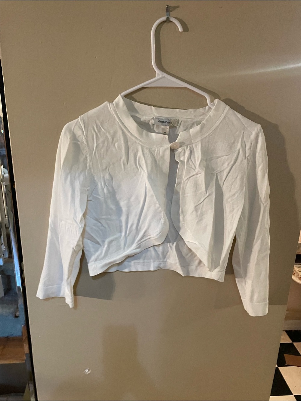 dressbarn White Cropped Button Cardigan